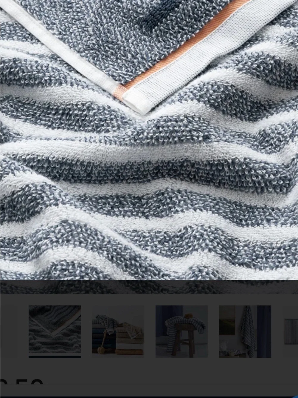 The Company Store 4 piece Navy & White Striped Towel set with Peach Accent